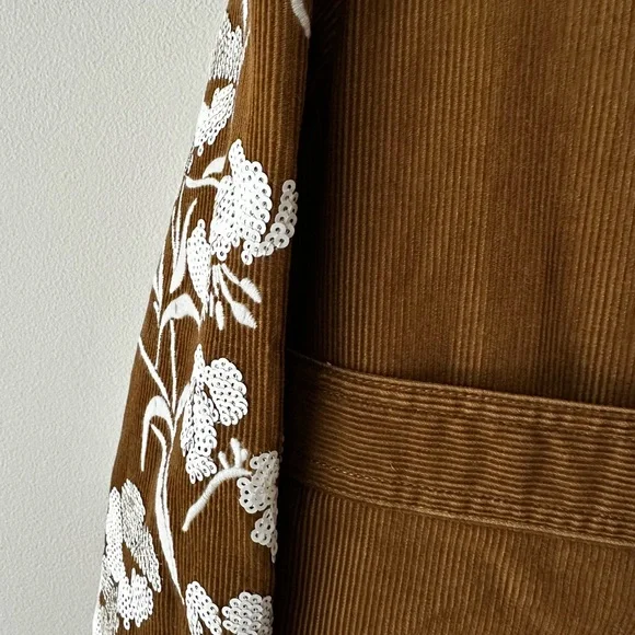 Gorgeous Tory Burch Brown Corduroy Jacket with White Floral Details - Picture 6 of 12